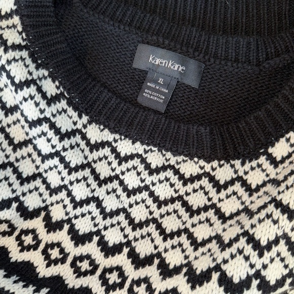 KAREN KANE Fair Isle Jacquard Black and Off White Sweater sz XL - Picture 2 of 8